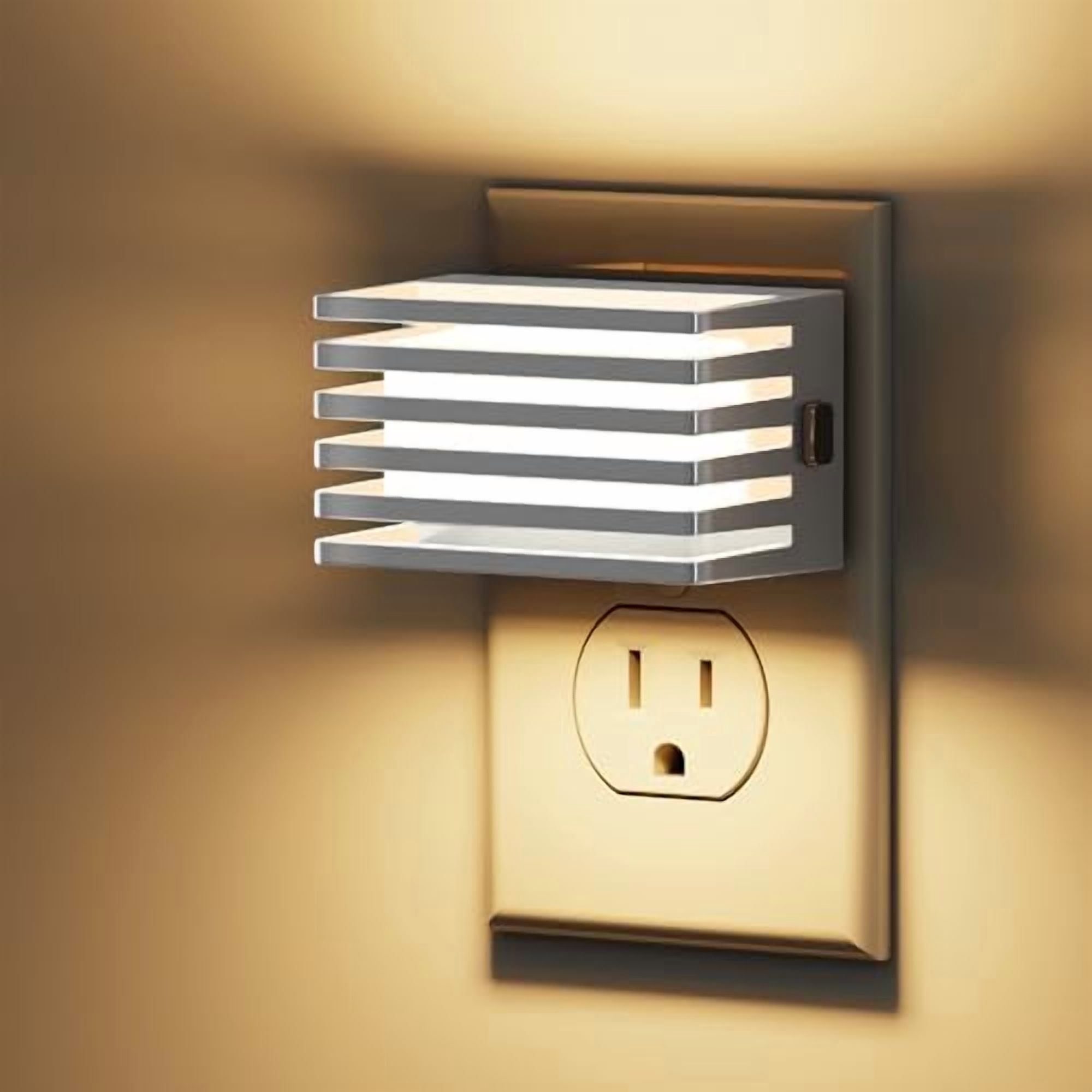 RibRave Night Lights Plug into Wall, 2 Pack Modern Night Light with Dusk to Dawn Sensor, Dimmable Plug in Night Light, Adjustable Brightness, 3000K Soft White for Bedroom Bathroom Hallway(Silver)