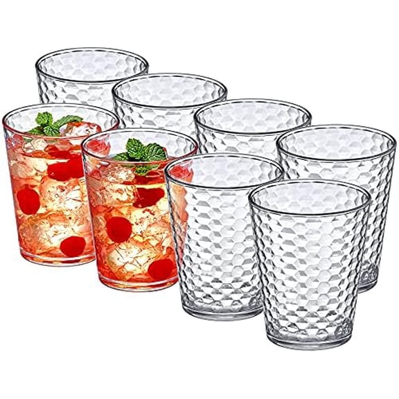 RibRave - Snowflake - 16-Ounce Plastic Tumblers (Set of 8), Clear Reusable Plastic Drinking Glasses, Stackable, BPA-Free, Shatter-Proof, Dishwasher-Safe