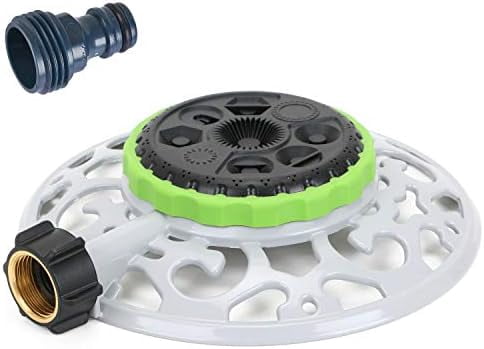 RibRave Turret Pattern Sprinkler, 8-Pattern Stationary Water Sprinkler on Metal Decorative Base for Watering Small and Large Yards, Lawns, Garden or Odd Shaped Areas, Covers up to 1,225 sq. ft.