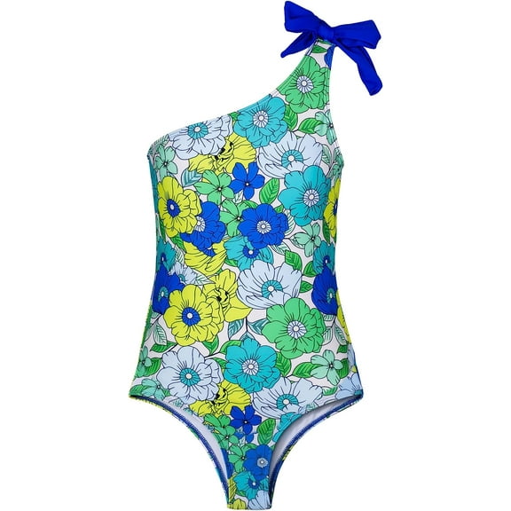 Ribabz Girls Swimsuit, Toddler Swimsuit One Shoulder One Piece Swimwear Bow Bathing Suit 7-8 Years