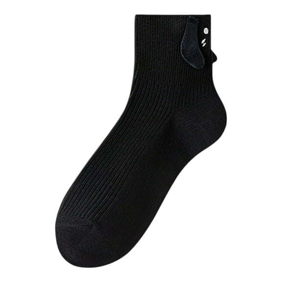 Ribbed Ankle Socks with 3D Puppy Ear Detail and Embroidered Dog Face - Black