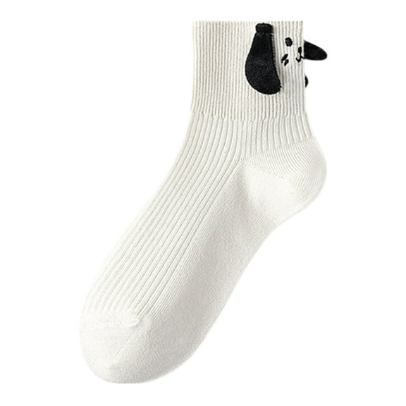 Ribbed Ankle Socks with 3D Puppy Ear Detail and Embroidered Dog Face - White