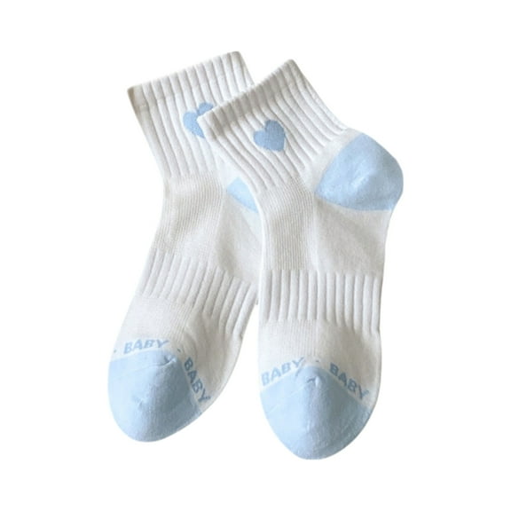 Ribbed Ankle Socks with Contrast Toe and Heart Detail for Casual Wear - Blue