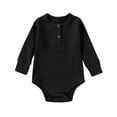 thumbnail image 1 of Ribbed Baby Bodysuits Long Sleeve Cotton Onesies Unisex Solid Color Lightweight Button Down Rompers, Black, 3 Months, 1 of 3