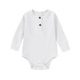 thumbnail image 1 of Ribbed Baby Bodysuits Long Sleeve Cotton Onesies Unisex Solid Color Lightweight Button Down Rompers, White, 18 Months, 1 of 3