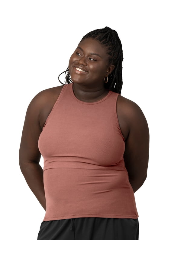 Ribbed Racerback Nursing Tank Top | Women's Sleeveless Breastfeeding Shirt (Redwood, Small)