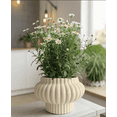 thumbnail image 1 of Ribbed Beige Porcelain Flower Pot with 2 Count, 1 of 5