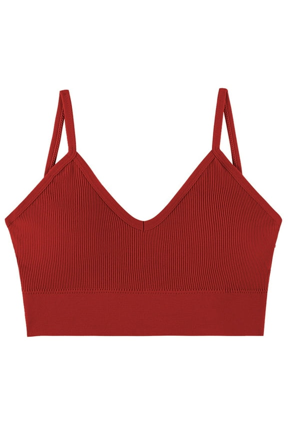 Ribbed Bralettes for Women Casual Slim Wire-Free Push-Up Stretchy Comfort Bras Vest Ladies Sexy Basic Solid Full-Coverage Lightweight Bra Underwear