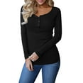 thumbnail image 1 of Ribbed Button Down Casual Tops Womens Long Sleeve Henley T-shirts, 1 of 1