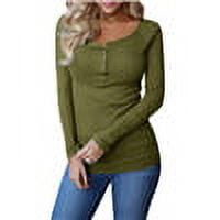 Ribbed Button Down Casual Tops Womens Long Sleeve Henley T-shirts