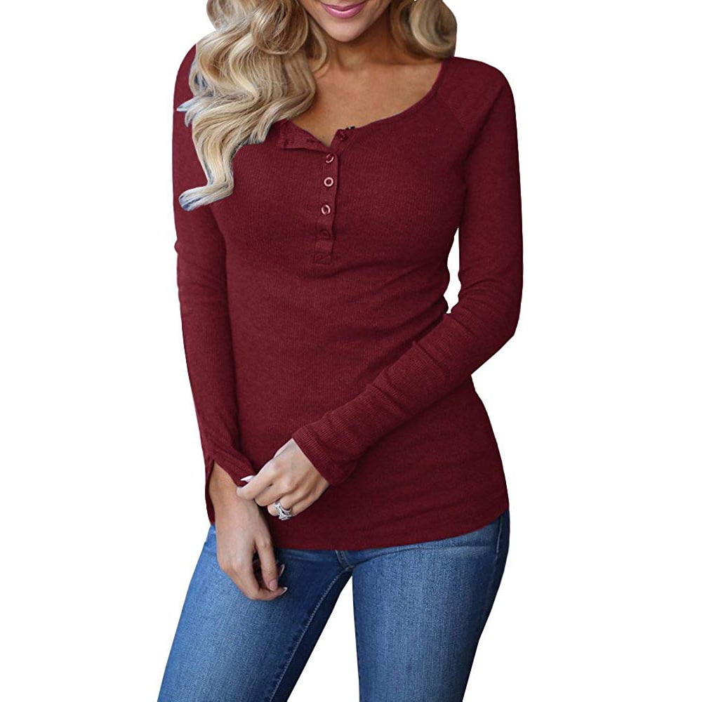 women's long sleeve henley tee