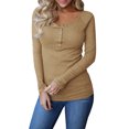 thumbnail image 1 of Ribbed Button Down Casual Tops Womens Long Sleeve Henley T-shirts, 1 of 1