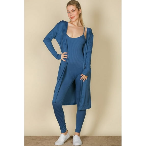 Ribbed Cardigan and Jumpsuit Ensemble