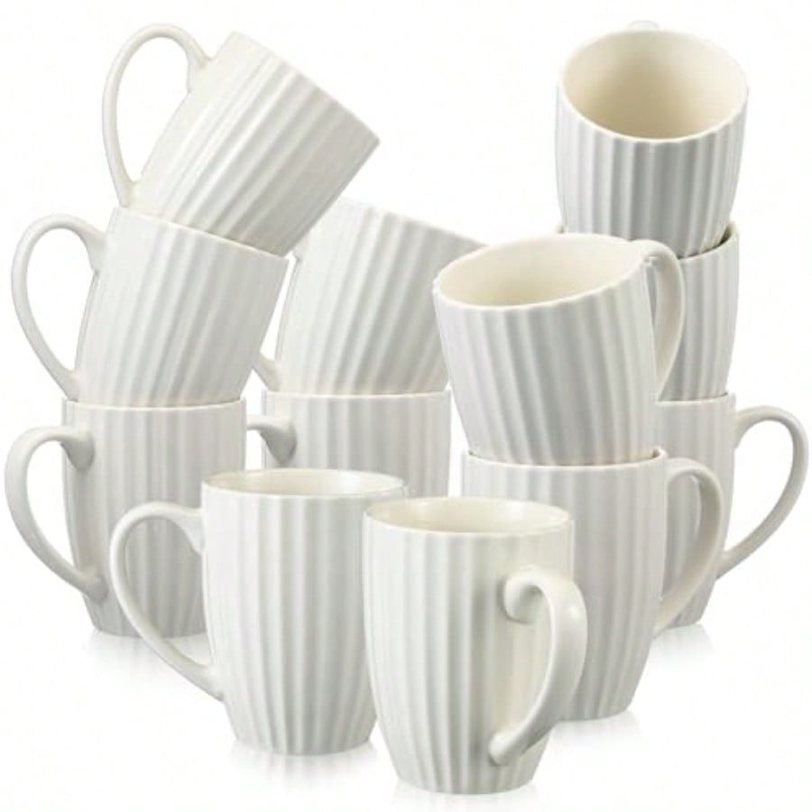 Ribbed Coffee Mugs Set of 12 14 oz Ceramic Coffee Cups with Big Handle  Large Modern White Ribbed Design Tea Cup for Latte Cocoa Milk Hot Cocoa  Microwave Dishwasher Safe - Walmart.com