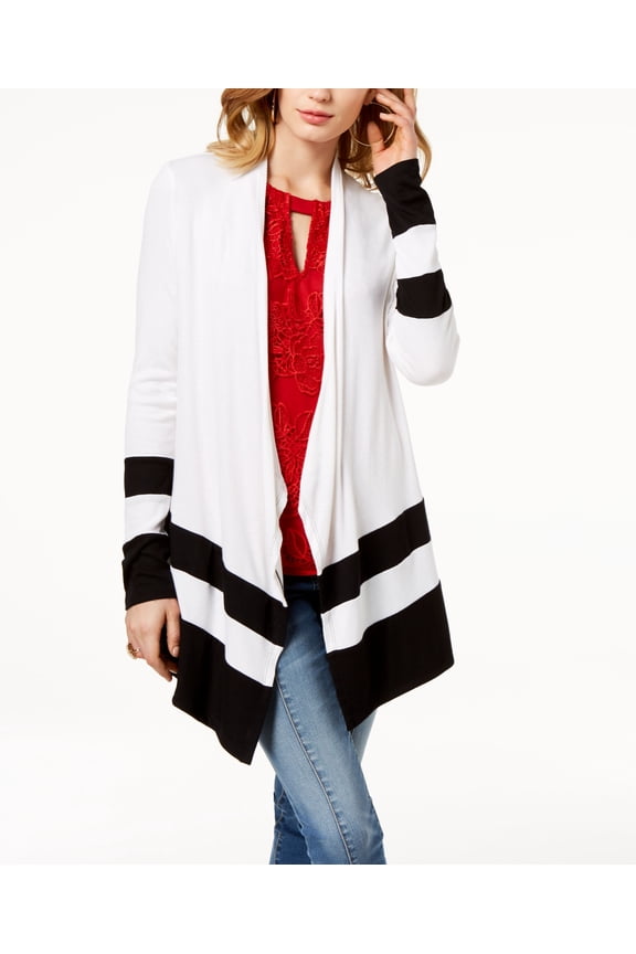 Ribbed Colorblocked Cardigan Bright White XL