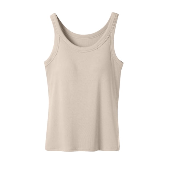 Ribbed Cotton Tank Top with Built in Bra for Women Shelf Bra Camisole Tops Workout Tops Cami Bra Padded Tank Top Sports Bras Beige S