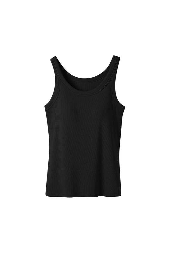 Ribbed Cotton Tank Top with Built in Bra for Women Shelf Bra Camisole Tops Workout Tops Cami Bra Padded Tank Top Sports Bras Black S