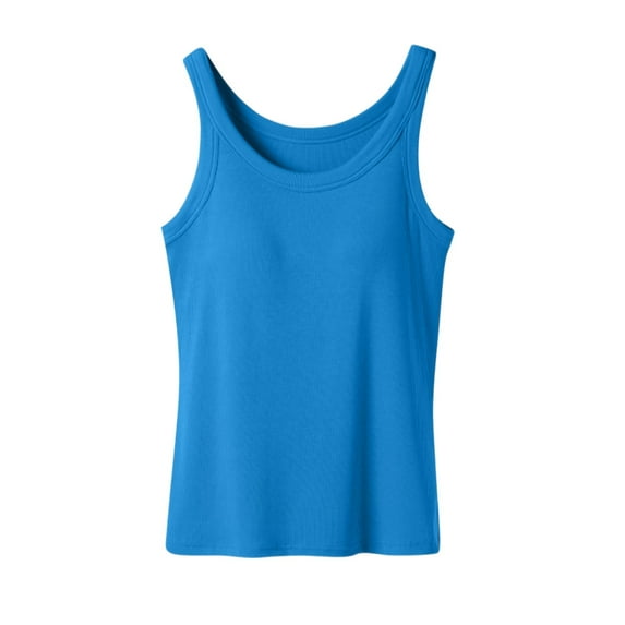 Ribbed Cotton Tank Top with Built in Bra for Women Shelf Bra Camisole Tops Workout Tops Cami Bra Padded Tank Top Sports Bras Blue M
