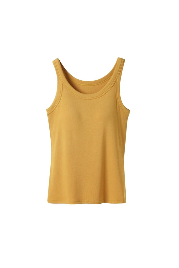 Ribbed Cotton Tank Top with Built in Bra for Women Shelf Bra Camisole Tops Workout Tops Cami Bra Padded Tank Top Sports Bras Orange L