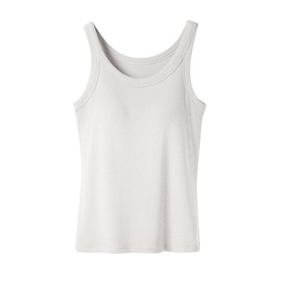 Ribbed Cotton Tank Top with Built in Bra for Women Shelf Bra Camisole Tops Workout Tops Cami Bra Padded Tank Top Sports Bras White L