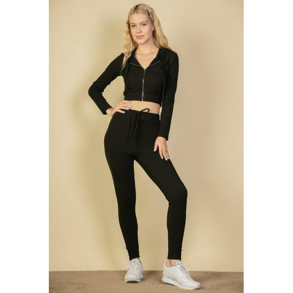 Ribbed Crop Zip Hoodie