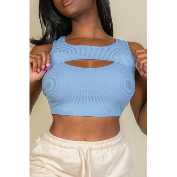 Ribbed Cut Out Front Crop Top