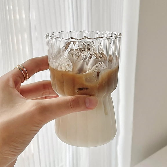Ribbed Drinking Glasses, Ribbed Glass Cups, Vintage Glassware for Whiskey Cocktail Glasses, Iced Coffee cup Coffee Bar Accessories, Mothers Day Gifts for Mom
