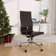 thumbnail image 1 of Ribbed Genuine Leather Office Chair, Hight Back, Adjustable Ergonomic Computer Chair Black 1PC, 1 of 12