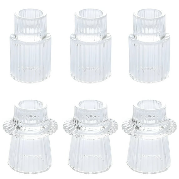 Ribbed Glass Candle Holders Set of 6, Clear Glass Tealight and Candlestick Holders, Ideal for Parties, Weddings, and Home Decor, Quality and Stylish