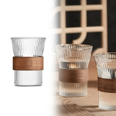 Ribbed Glass Carafe with Wood Lid | Airtight Pitcher for Water, Juice, Iced Tea | Stylish Gift for Home & Kitchen Decor | 300ML Drink Container A