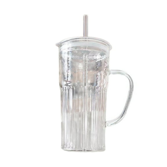 Ribbed Glass Cups with Lids Transparent Reusable Drinking Utensils Iced Coffee Glassware Stylish Handles Versatile for Any Occasion