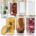 thumbnail image 1 of Ribbed Glass Cups with Lids and Straws Set of 6, 16 oz Non-Slip Glasses Drinking Set with Leak-Proof Lids, Iced Coffee Cups, Vintage Tea cup, Ideal for Cocktail, Whiskey(6PACK), 1 of 6