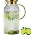 thumbnail image 1 of Ribbed Glass Pitcher, Classic Vertical Stripes Glass Ribbed Pitcher with Lid, Glass Water Carafe for Cold Brew, Coffee, Lemonade, Iced Tea,Beverage, Heat Resistant Water Glass Jug, 1 of 10