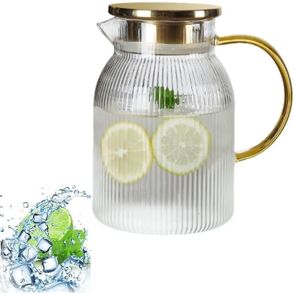 Ribbed Glass Pitchers, Glass Ribbed Pitcher with Lid, Liter Classic Vertical Stripes Heat Glass Jug with Handle, Glass Water Carafe with Spout, Beverage Container(1pc,1.2L)