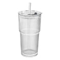 thumbnail image 1 of Ribbed Glass Tumbler, Ribbed Drinking Glasses Clear Glass Cup with Lid and Straw, Aesthetic Vertical Line Glass for Iced Coffee Water Beverage, 1 Piece Clear Glass Tumbler for, 1 of 6