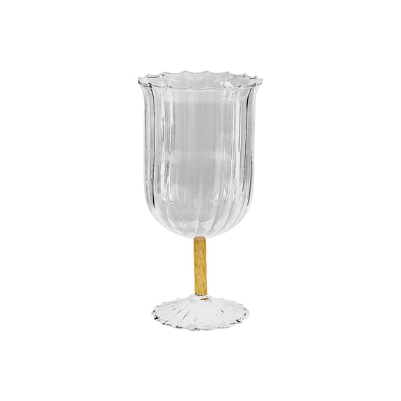 Ribbed Glass Vase, Amber-Tinted, Flared Bowl