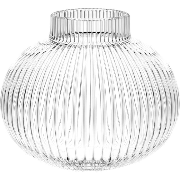 Ribbed Glass Vase, Flower Vase, Fluted Clear Vases for Flowers, Modern Vases for Living Room, Dining Table, Entryway, Shelf, Wedding, Office, Coffee Table, Birthday