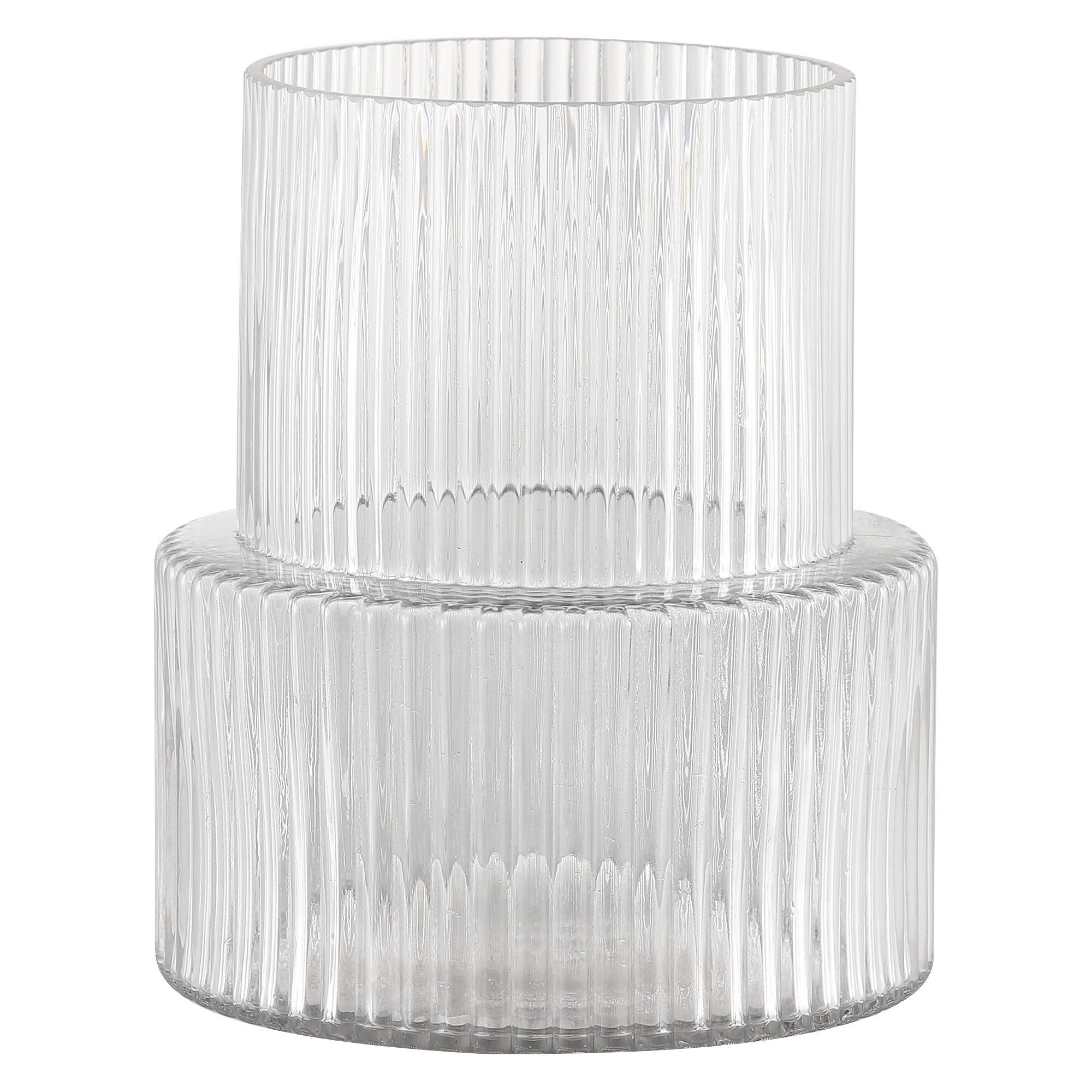 Ribbed Glass Vase for Flowers, Fluted Glass Vase, Glass Flower Vase