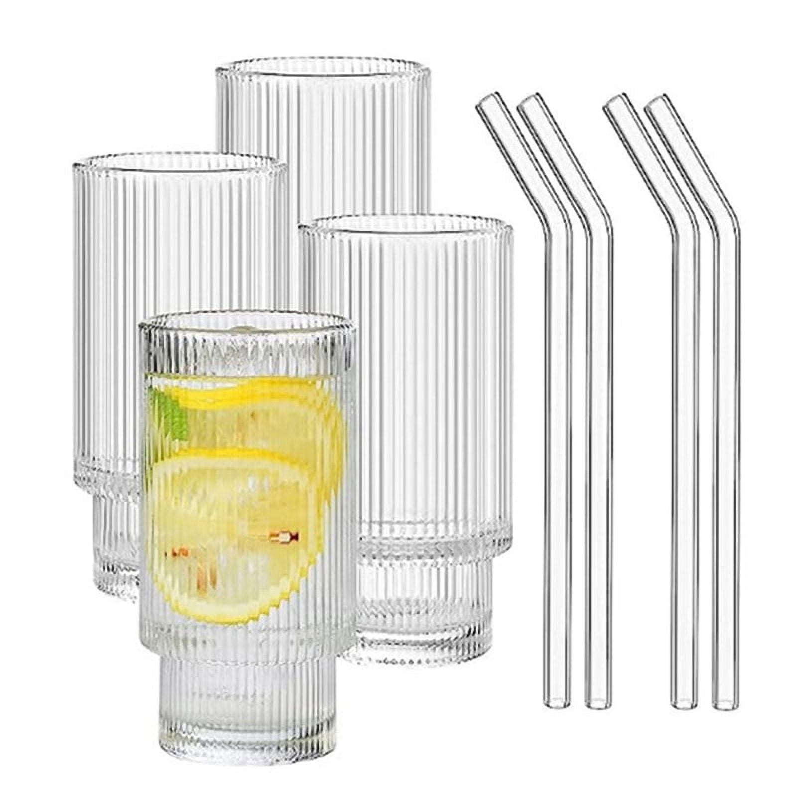 CWHHRN 16Oz Glass Cups, 6Set Ribbed Drinking Glasses with Lids and Straws,  Vintage Glassware for Whi…See more CWHHRN 16Oz Glass Cups, 6Set Ribbed