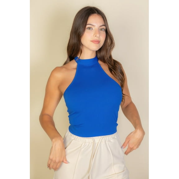 Ribbed Halter Neck Backless Top
