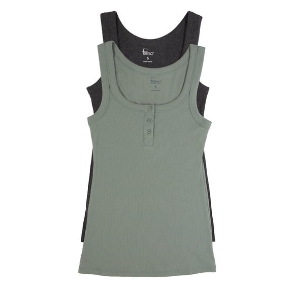 Ribbed Henley Tank 2-Pack | Felina (Matcha Latte, Small)