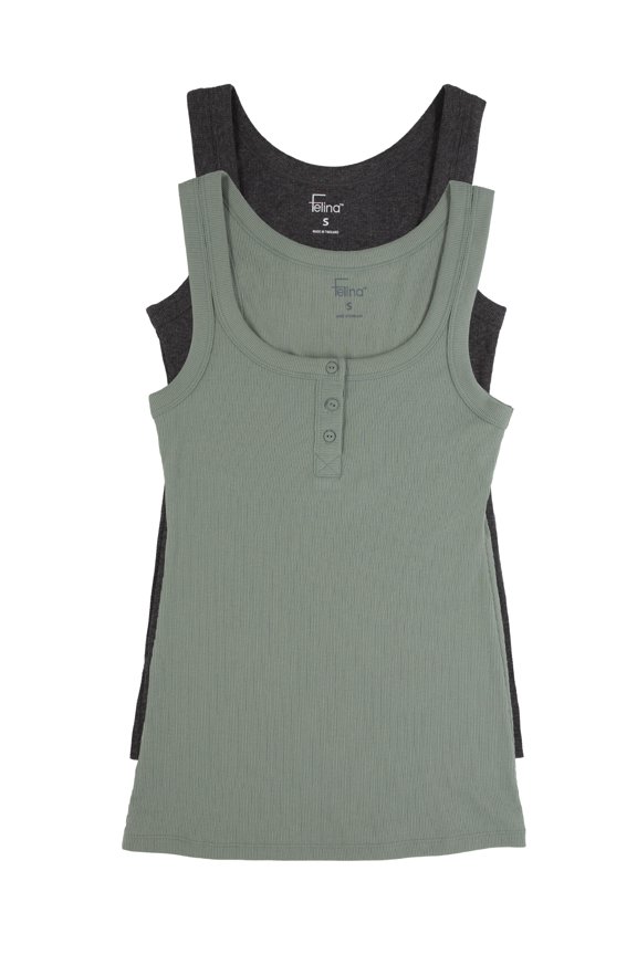 Ribbed Henley Tank 2-Pack | Felina (Matcha Latte, X-Large)