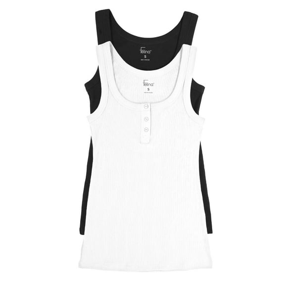 Ribbed Henley Tank 2-Pack | Felina (Tuxedo, X-Large)