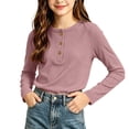 thumbnail image 1 of Ribbed Henley Top for Girls Ghalytn Cotton 3 Button Crew Neck - Long Sleeve Slim Fit Basic Shirt, 1 of 5