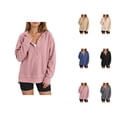 thumbnail image 1 of Ribbed Hoodies for Women Fall Winter Long Sleeve Button Side Slit Plain Hooded Sweatshirt Pullover Tops, 1 of 6