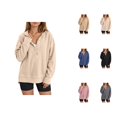 thumbnail image 1 of Ribbed Hoodies for Women Fall Winter Long Sleeve Button Side Slit Plain Hooded Sweatshirt Pullover Tops, 1 of 6