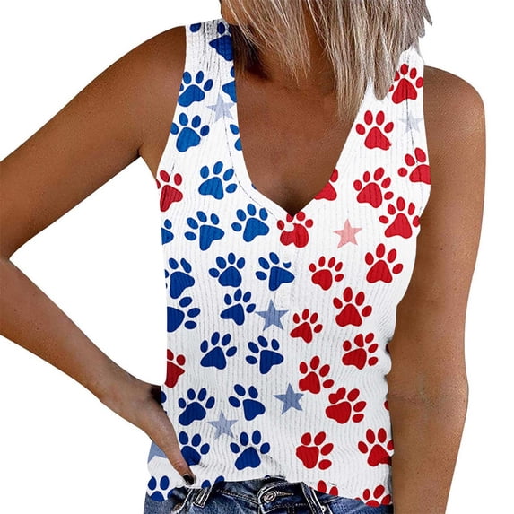 Ribbed July 4th Tank Tops for Women V Neck Independence Day Patriotic Sleeveless Tops Festival Trendy Outfits White, XL