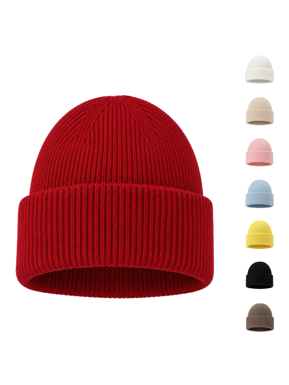 Ribbed Knit Beanie Hat Warm Cuffed Winter Cap for Women Soft Stretch Knitted Toque for Fall Winter Daily Wear