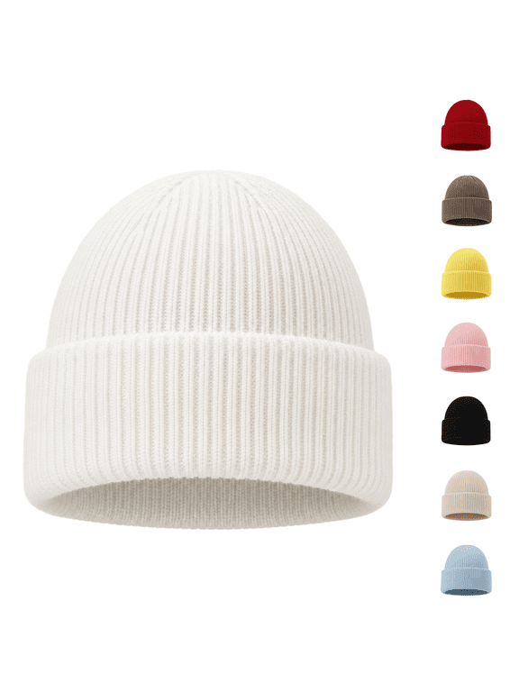 Ribbed Knit Beanie Hat Warm Cuffed Winter Cap for Women Soft Stretch Knitted Toque for Fall Winter Daily Wear