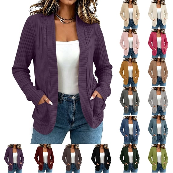 Ribbed Knit Cardigan Sweaters for Women Zaewscy Women's Fashion Casual Ladies long Sleeve Casual Outwear Jackets Purple M